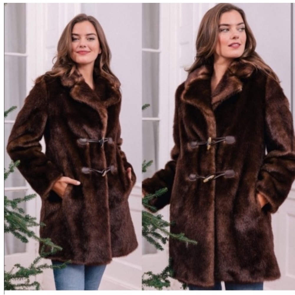 Gal Meets Glam Brown faux fur toggle Jacket